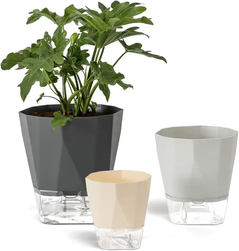 Vista 8 de Paquete de 6 macetas de plástico de 5 pulgadas con autorriego para interiores, modernas macetas decorativas para suculentas, aloe, hierbas, violetas