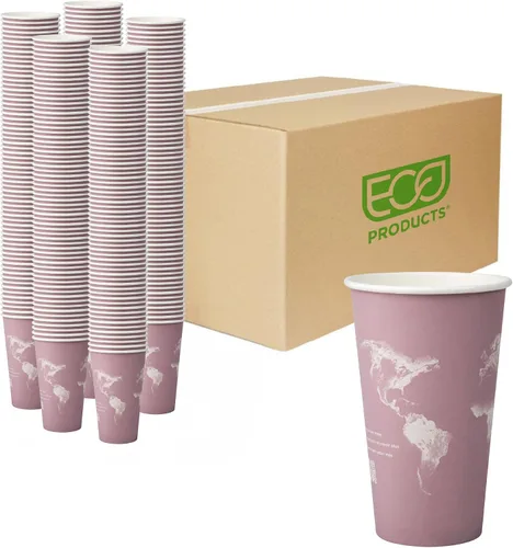 Vista 13 de ECO PRODUCTS Tazas de café espresso desechables compostables World Art de 4 onzas, paquete de 50, taza de papel caliente renovable, forro PLA a base