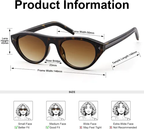 Vista 6 de AZorb Lentes de sol ovalados pequeños retro con diseño de ojo de gato para Tortuga/Marrón degradado