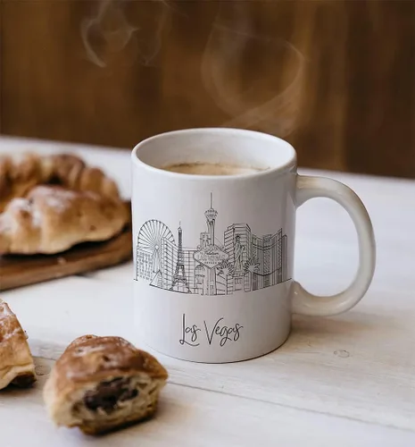 Vista 5 de TJ Originals - Taza de café Las Vegas Nevada, regalo de taza de café de recuerdo de viaje turístico, taza de cerámica Skyline de 11 oz, taza