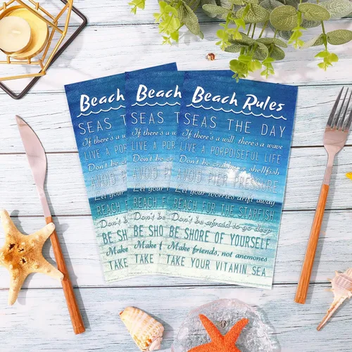 Vista 4 de AnyDesign Paquete de 100 servilletas de papel desechables con reglas de playa para verano, servilletas de papel desechables con palabras de mar