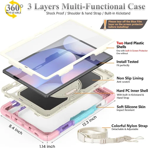 Vista 7 de SEYMAC stock Funda para tableta Samsung Galaxy Tab S10 Plus/S9 FE Plus/S9+ 5G de 12.4 pulgadas con protector de pantalla y soporte para lápiz