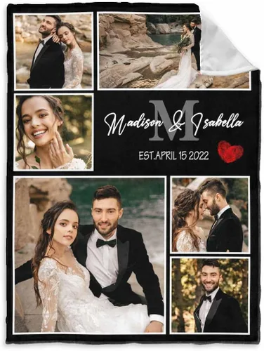 Vista 34 de InterestPrint Manta de fotos personalizada para pareja, novio, novia, manta personalizada de 6 fotos, manta personalizada de aniversario y boda