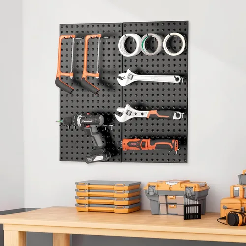 Vista 8 de VEVOR Paneles de metal con clavijas, tablero perforado de 24" x 12", 2 paneles, organizador de pared resistente con accesorios, para sala de estar