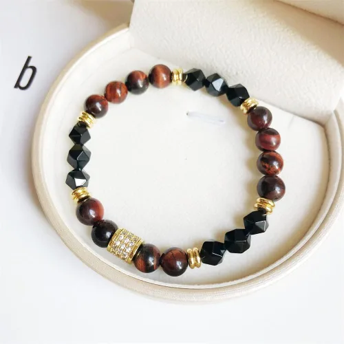 Vista 2 de Xiaofuxian Pulsera de pasión de ojo de tigre rojo natural con obsidiana negra, aumenta la confianza, trae motivación, relación fuerte, pulsera