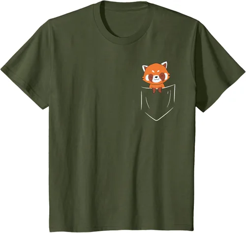 Vista 13 de Funny Red Panda In Pocket - Camiseta con bolsillo, Negro, S