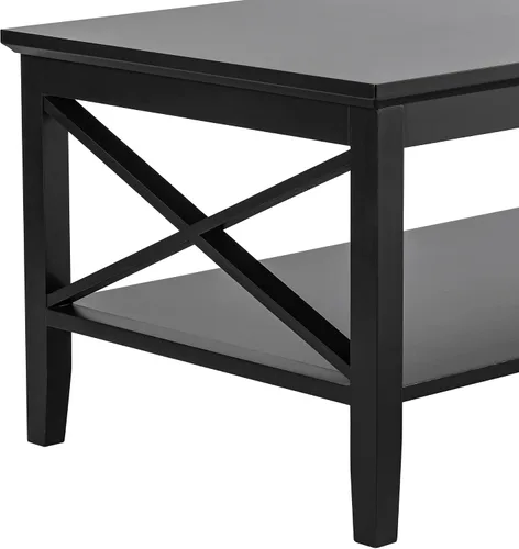 Vista 5 de Mesa de centro ChooChoo Oxford con patas más gruesas, mesa de centro de madera negra con almacenamiento para la sala de estar