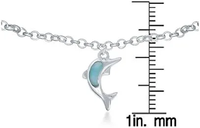 Vista 3 de Pulsera de plata esterlina con larimar náutico natural, delfín, cangrejo 7+1", Metal, larimar