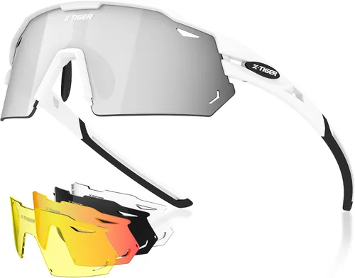Vista 13 de X-TIGER Gafas de ciclismo polarizadas con 5 lentes intercambiables, MTB para ciclismo, béisbol, carrera, lentes deportivos para hombres y mujeres