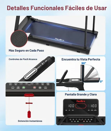 Vista 5 de Redliro Backwards Treadmill for Seniors with Long Handrails - 0.3 MPH Start