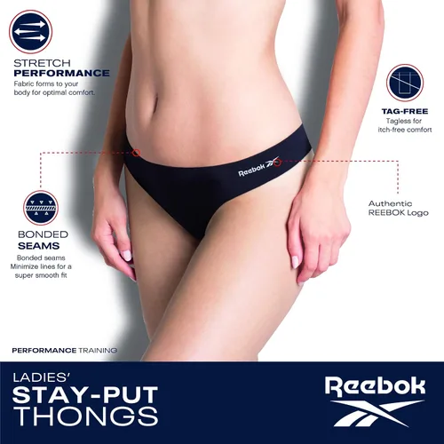 Vista 3 de Reebok Women's Underwear - Seamless Thong (4 Pack)
