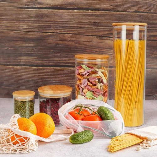 Vista 8 de DHSBTLS Tarros de vidrio de 6 onzas con tapas de bambú, juegos de recipientes herméticos de vidrio de borosilicato, contenedor de almacenamiento