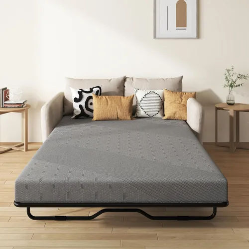 Vista 13 de Colchón para sofá cama de 4 pulgadas, repuesto de espuma viscoelástica de gel con funda de patrón geométrico transpirable lavable, soporte