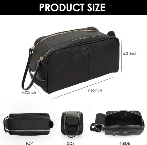 Vista 4 de Neceser de cuero genuino para hombres, organizador pequeño de artículos de tocador, kit de aseo para colgar, bolsa de viaje para hombre, bolsa