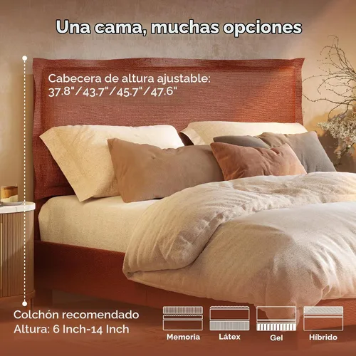Vista 6 de FLEXISPOT Base de cama ajustable Queen con marco tapizado, elevación de cabeza y pies, capacidad de 600 libras, no necesita somier, diseño