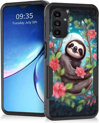 Vista 170 de Funda para Galaxy A14 5G, resistente de doble capa híbrida de policarbonato duro, goma suave, a prueba de golpes, funda protectora resistente