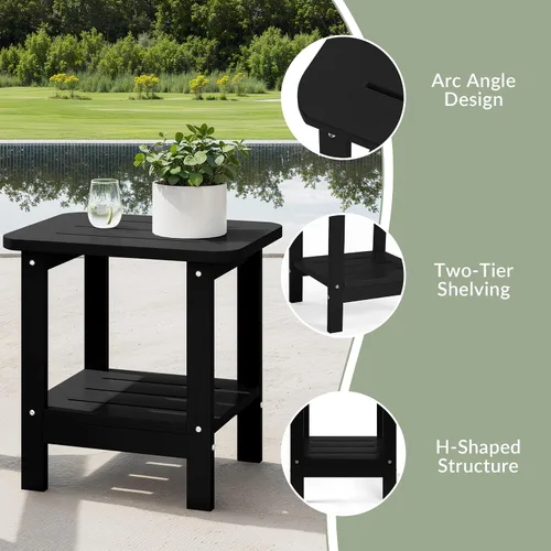 Vista 6 de WestinTrends Aruba - Mesa auxiliar cuadrada para patio de 2 niveles HDPE para exteriores, color negro