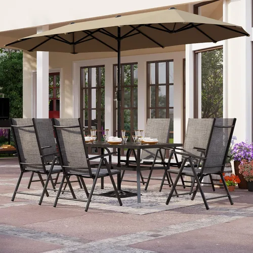 Vista 13 de PHI VILLA Juego de comedor de patio de 5 piezas con sombrilla de 10 pies (beige), juego de mesa y sillas para exteriores con sillas de comedor