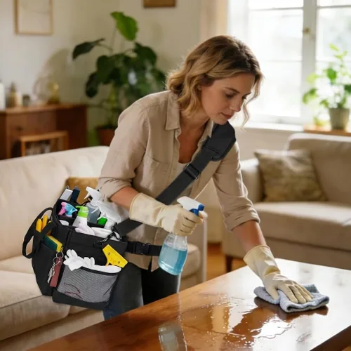 Vista 6 de Ytonet Bolsa Organizadora de Limpieza Portátil, Organizador Grande de Suministros de Limpieza con 4 Divisores Plegables, Organizador Caddy con Asa