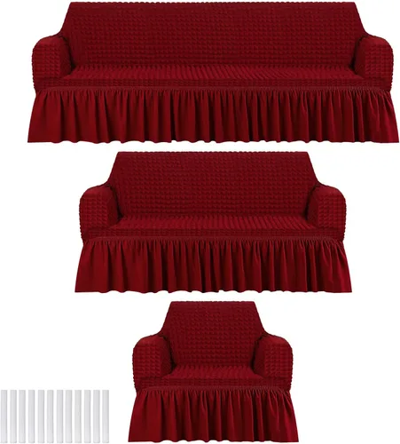 Vista 13 de Fanfanwin Juego de fundas de sofá de 3 piezas para cojines de sofá, duraderas, lavables, de alta elasticidad, fundas de sofá con falda para sofá