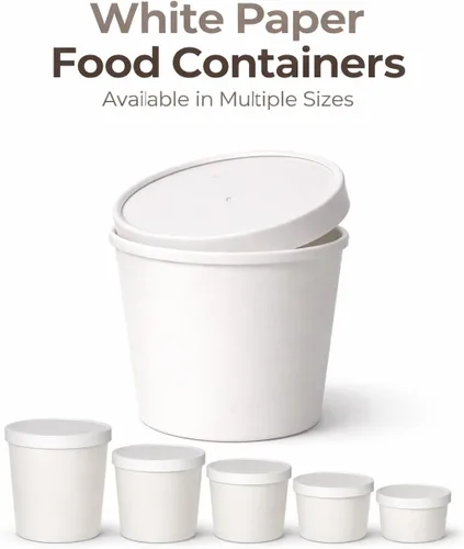 Vista 7 de Cuencos de sopa de papel kraft reciclables ecológicos Vasos desechables blancos con tapas Contenedor – Tazas de sopa ideales para restaurantes