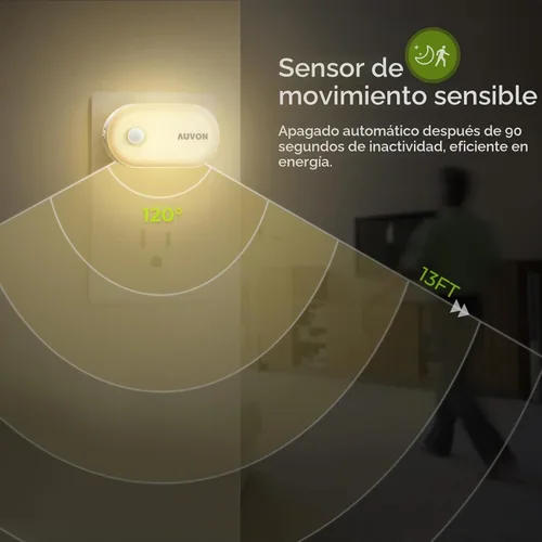Vista 3 de AUVON Luz nocturna enchufable, alto brillo, sensor de movimiento y luz, 4