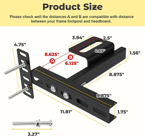 Vista 2 de Soportes de cabecera para marco de cama de metal, soportes ajustables universales para cabecero con kit de extensión de pie de cama que se ajusta a