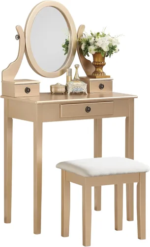 Vista 11 de Roundhill Furniture - Juego de tocador de madera Moniys Mesa de maquillaje y taburete Azul