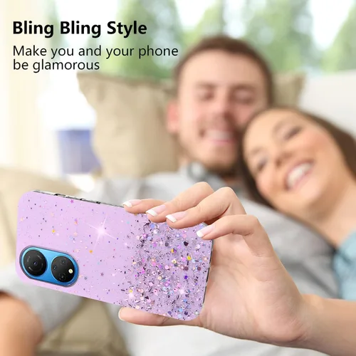 Vista 2 de Funda compatible con Honor X7, diseño estético transparente con purpurina, funda de silicona para Honor X7, funda protectora transparente