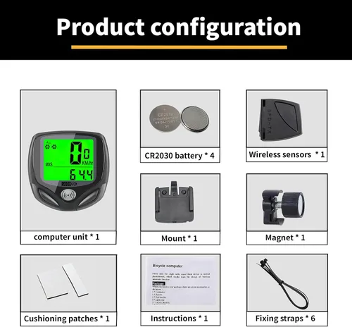 Vista 5 de Computadora inalámbrica para bicicleta con velocímetro, podómetro. Multifuncional con pantalla grande LCD retroiluminada