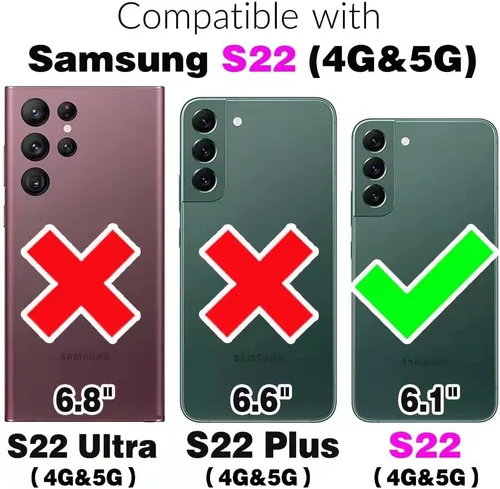 Vista 2 de Asuwish Glaxay S22 - Funda para Samsung Galaxy S22 5G con protector de pantalla de vidrio templado, soporte de cuero con tarjetero, doble cierre