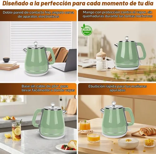 Vista 3 de Hervidor eléctrico de 1.8L, hervidor de té con hervir rápido 1350W Verde