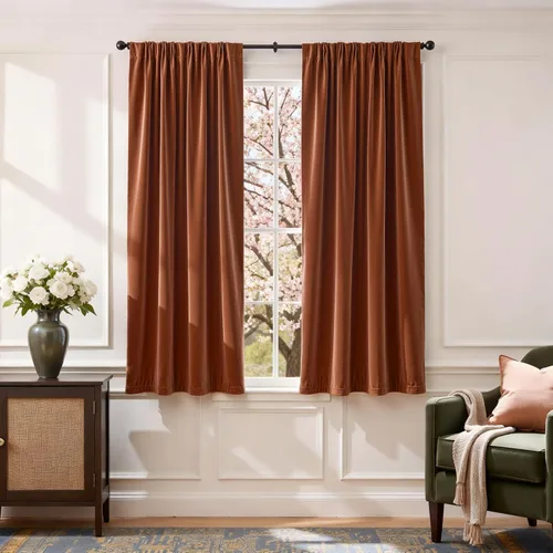 Vista 52 de Lazzzy Cortinas opacas de terciopelo beige de 84 pulgadas de largo con aislamiento térmico para oscurecer la habitación, cortinas forradas de lujo