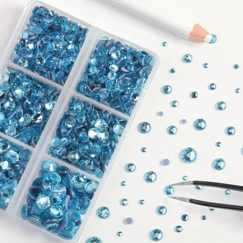 Vista 3 de BEADSLAND Diamantes de imitación termoadhesivos, 6080 piezas de diamantes de imitación azules para manualidades en ropa, 6 tamaños mixtos con lápiz