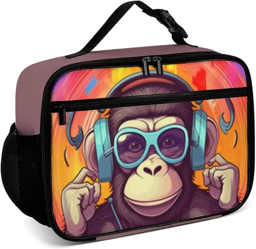 Vista 15 de Lonchera reutilizable con diseño a cuadros y negro y blanco con aislamiento, bolsa de almuerzo para comida y comida, bolsa de mano para mujeres