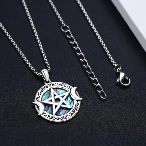 Vista 4 de Collar de diosa de triple luna de plata de ley 925 nudo celta pentagrama pentagrama collar con colgante de pentáculo agano wiccano amuleto mágico