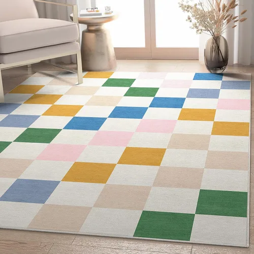 Vista 7 de Well Woven Apollo Flatwoven Modern Squares Alfombra multicolor de 3 pies 3 pulgadas x 5 pies para niños