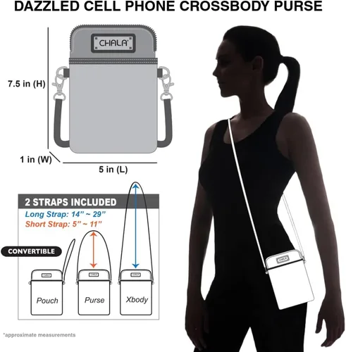 Vista 3 de CHALA Dazzled Cell Phone Crossbody Purse-Women PU Leather Multicolor Handbag with Adjustable Strap Marrón oscuro bohemio