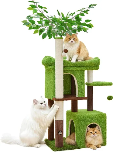 Vista 9 de Woochpet Árbol para gatos de 60 pulgadas con poste rascador para gatos en forma de árbol con 2 casas grandes para gatos y cama de percha superior