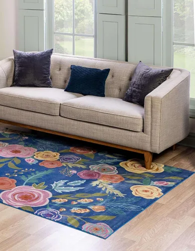 Vista 3 de Unique Loom Blossom Collection - Alfombra de área Ashley (9 pies x 12 pies 2 pulgadas, rectangular, azul/oliva)