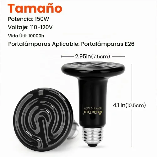 Vista 6 de DaToo Lámpara de calor de reptil de cerámica de 150 W, emisor de calor de cerámica, E26, sin luz, bombilla de calor nocturna para reptiles