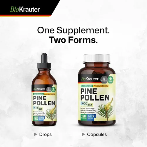 Vista 8 de BIO KRAUTER® Polen de pino para el apoyo de los hombres, extracto de polen de pino puro y vegano, 1000 mg por porción, suplemento de apoyo