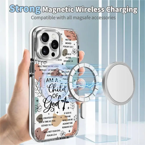 Vista 3 de Funda para iPhone 13/14 [compatible con Magsafe], funda magnética transparente de silicona a prueba de golpes con patrón de versículos de la Biblia
