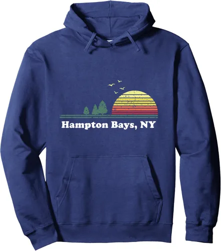 Vista 6 de Sudadera con capucha vintage de Hampton Bays, North Dakota Home Souvenir Print Negro