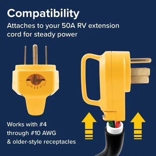 Vista 4 de Camco Power Grip - Enchufe de repuesto de 50 amperios - La cabeza se fija al cable de extensión existente de RV - Cuenta con enchufe RV de 50