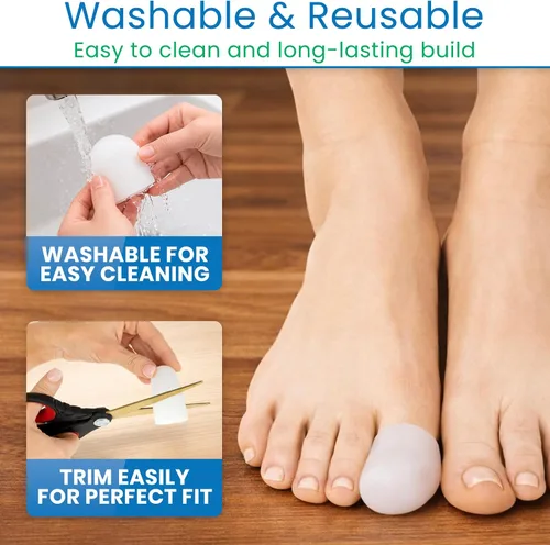 Vista 8 de ViveSole Protectores de dedos de gel suave para hombres y mujeres (paquete de 10) – Puntas para aliviar el dolor de pies – Fundas de cojín flexibles