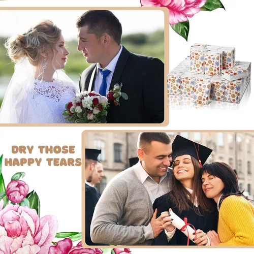 Vista 7 de Sinmoe Paquete de 50 pañuelos florales con bolsillo, paquetes de viaje a granel de 3 capas pequeñas florales de viaje faciales individuales de papel