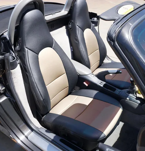 Vista 7 de Iggee - Fundas para asientos delanteros de piel sintética, ajuste perfecto, color negro, diseñadas para Porsche Boxster 1997-2004