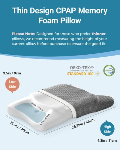 Vista 4 de Elviros HSA/FSA CPAP Almohada para dormir de lado, almohada ajustable para la apnea del sueño Gris oscuro