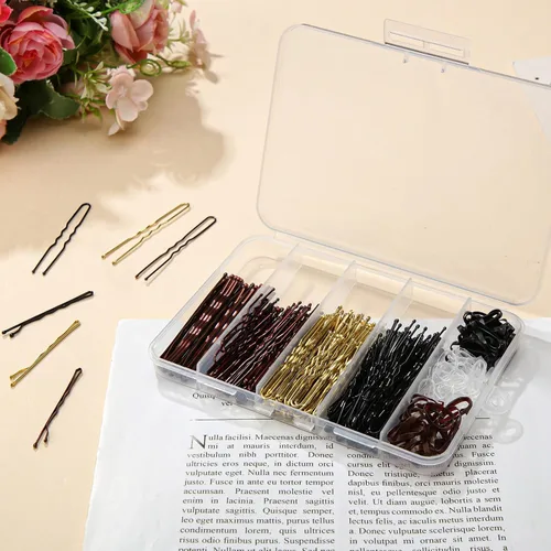 Vista 7 de Juego de 480 horquillas para el cabello, horquillas en forma de U para moños, horquillas para el cabello para mujeres, bandas de goma
